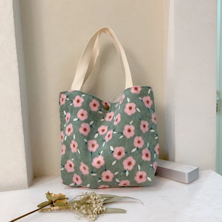 Women's Retro Literary Cloth Corduroy Lunch Handbags