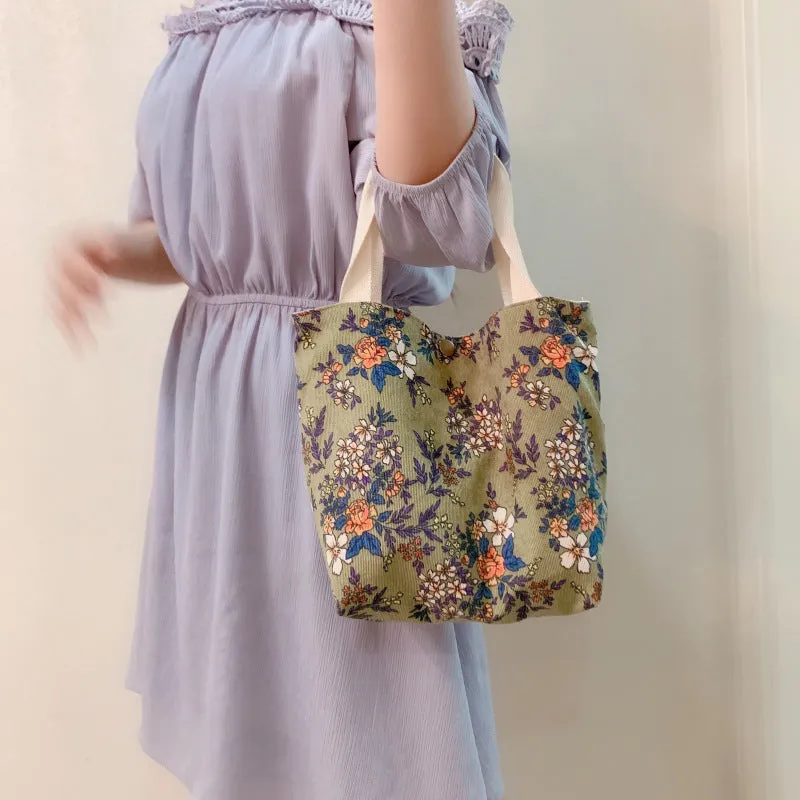 Women's Retro Literary Cloth Corduroy Lunch Handbags