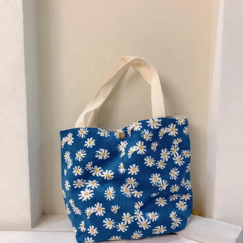 Women's Retro Literary Cloth Corduroy Lunch Handbags