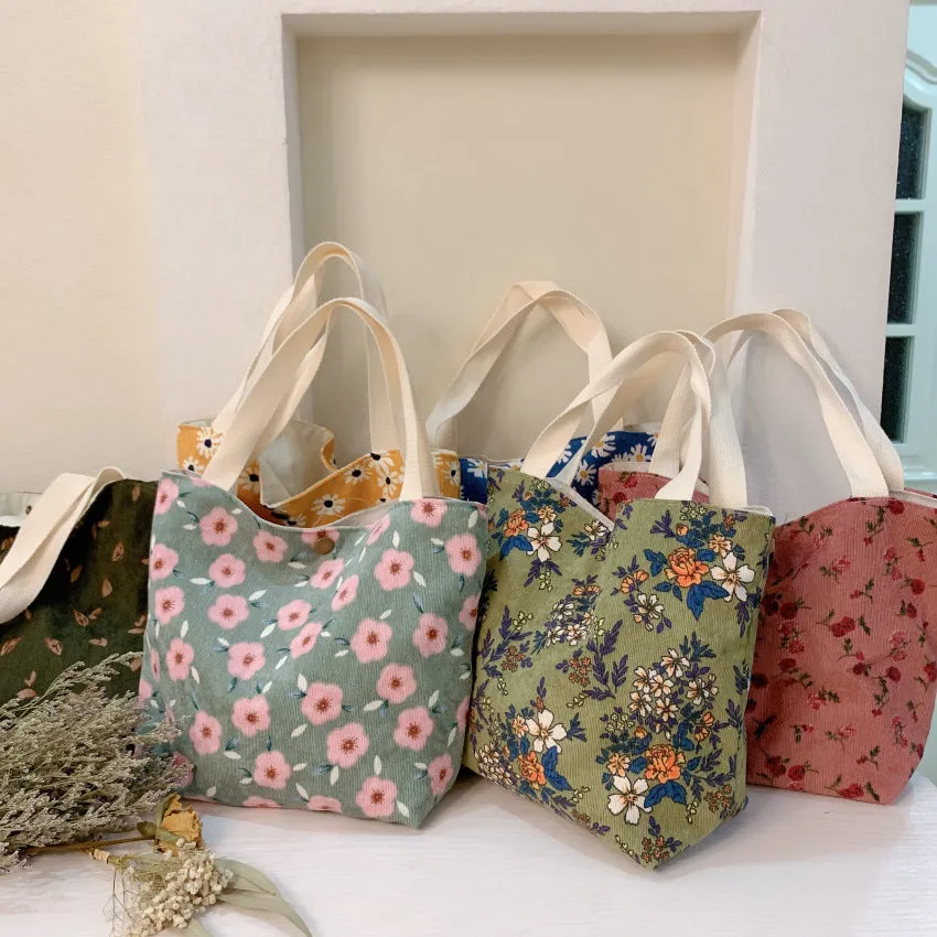 Women's Retro Literary Cloth Corduroy Lunch Handbags