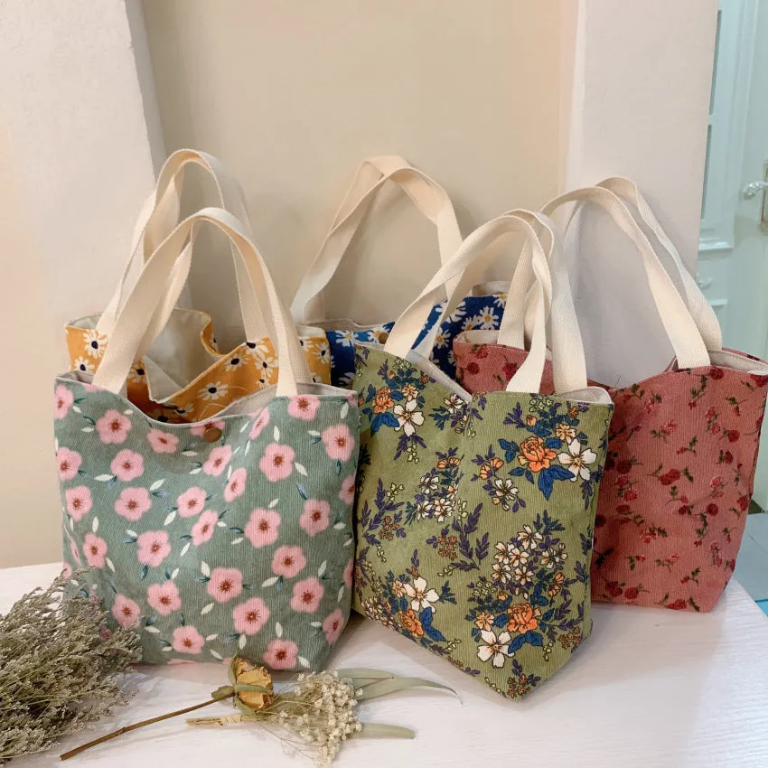 Women's Retro Literary Cloth Corduroy Lunch Handbags