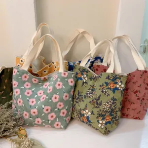 Women's Retro Literary Cloth Corduroy Lunch Handbags