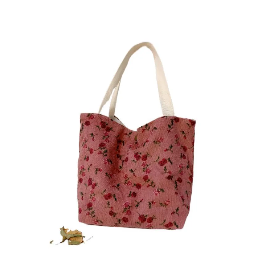Women's Retro Literary Cloth Corduroy Lunch Handbags