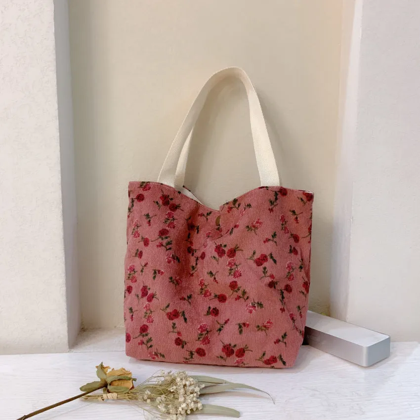 Women's Retro Literary Cloth Corduroy Lunch Handbags