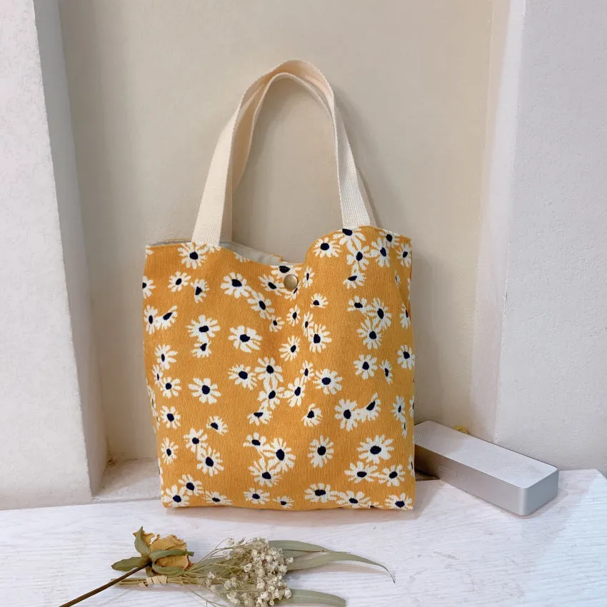 Women's Retro Literary Cloth Corduroy Lunch Handbags