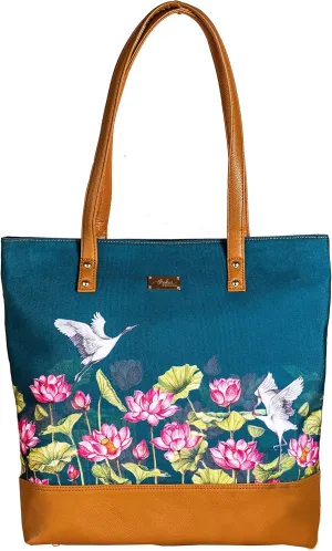 Women's Tote Bag | Vegan Leather & Cotton Canvas | Floral Printed