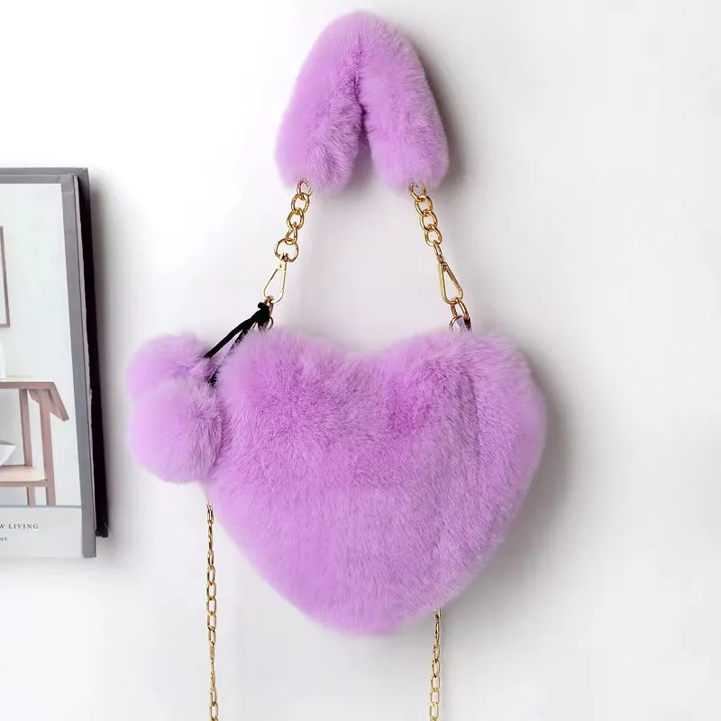 Women's Winter Versatile Korean Style Heart Shape Ball Handbags