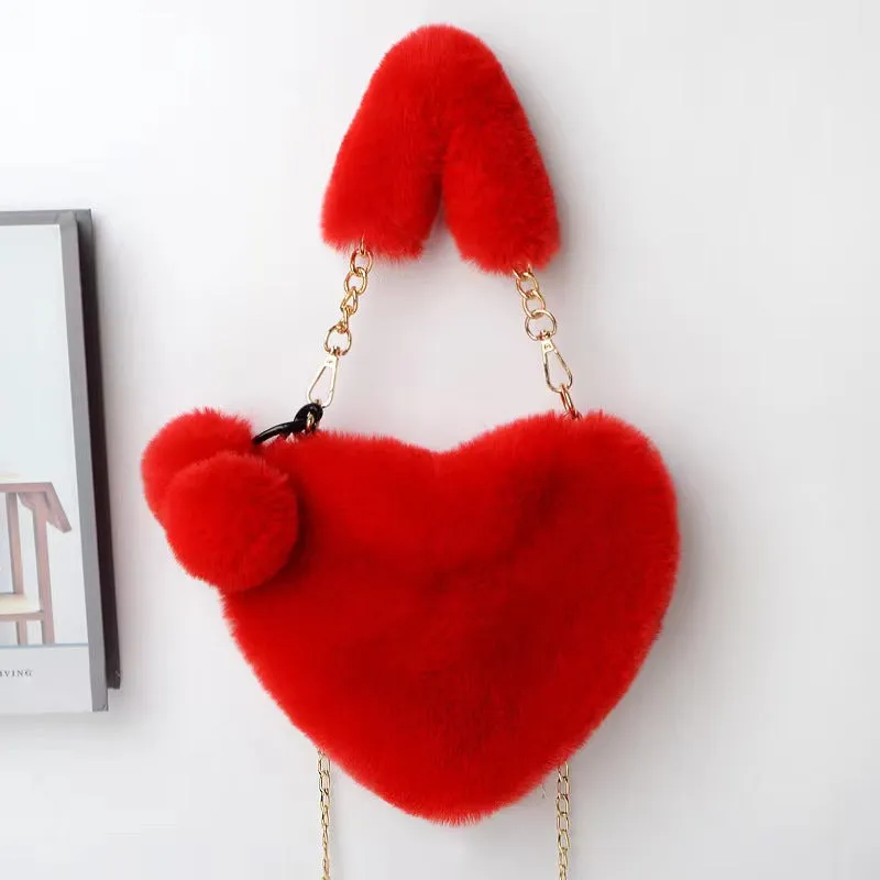 Women's Winter Versatile Korean Style Heart Shape Ball Handbags
