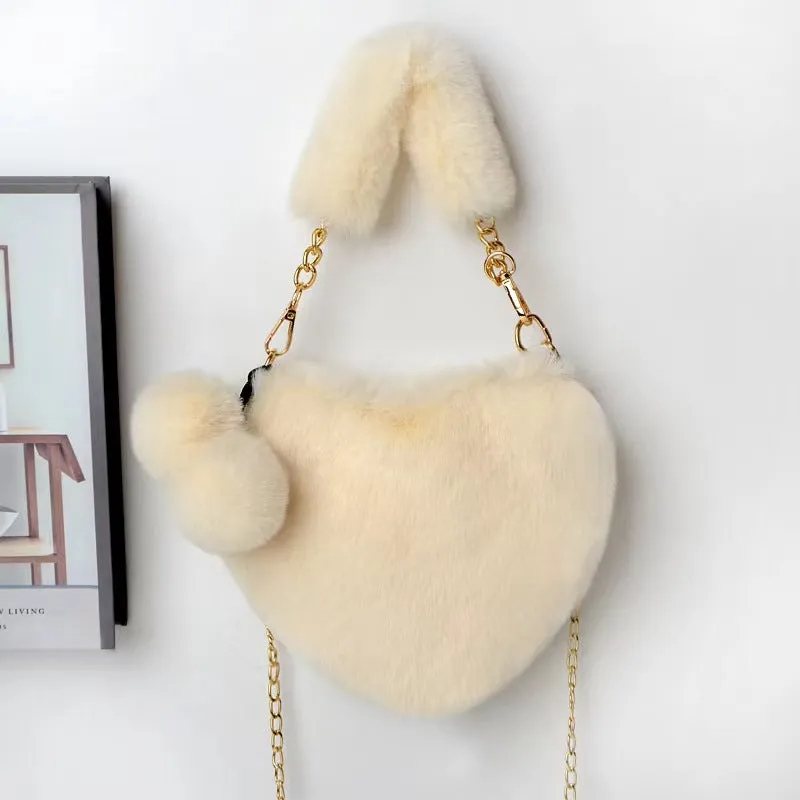 Women's Winter Versatile Korean Style Heart Shape Ball Handbags