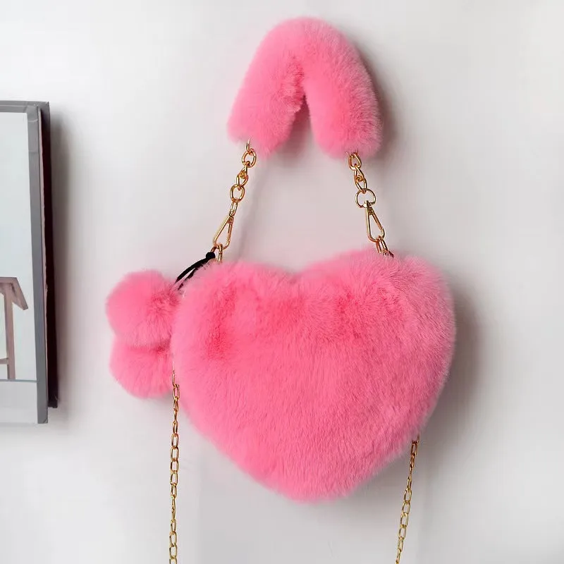 Women's Winter Versatile Korean Style Heart Shape Ball Handbags