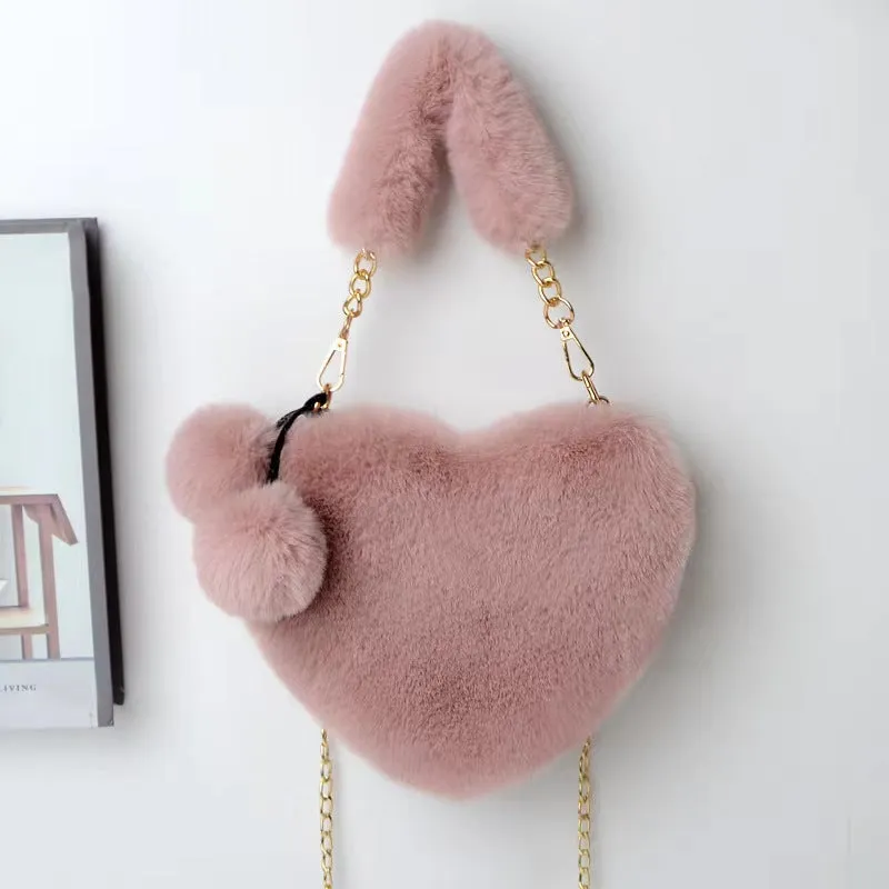 Women's Winter Versatile Korean Style Heart Shape Ball Handbags
