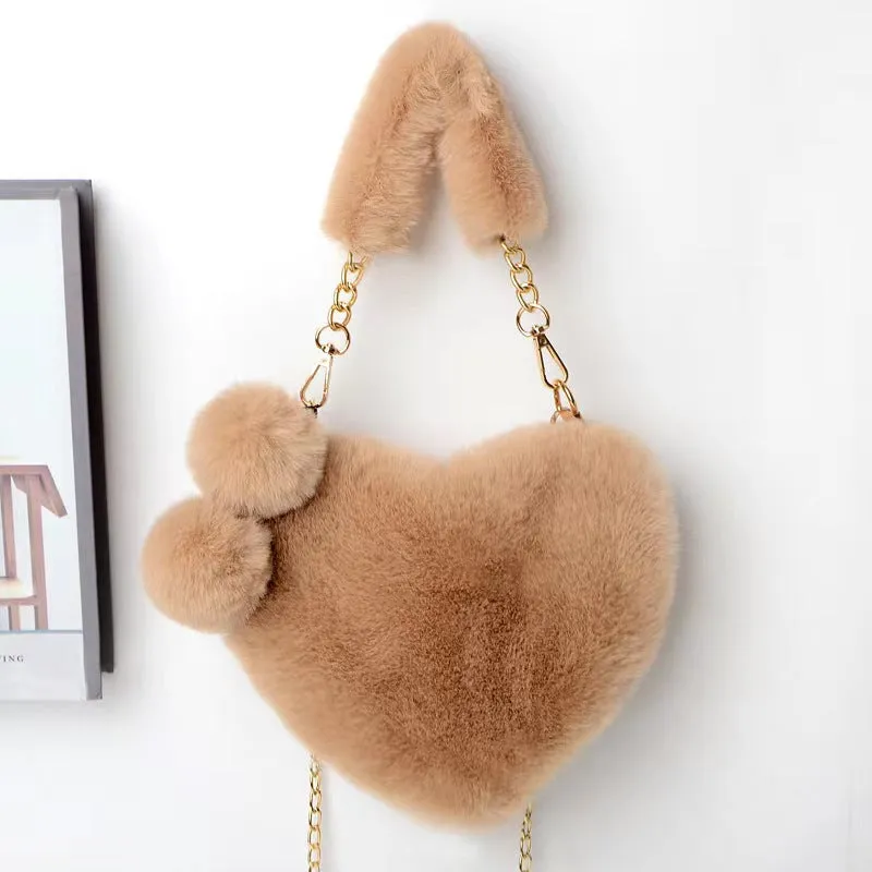 Women's Winter Versatile Korean Style Heart Shape Ball Handbags