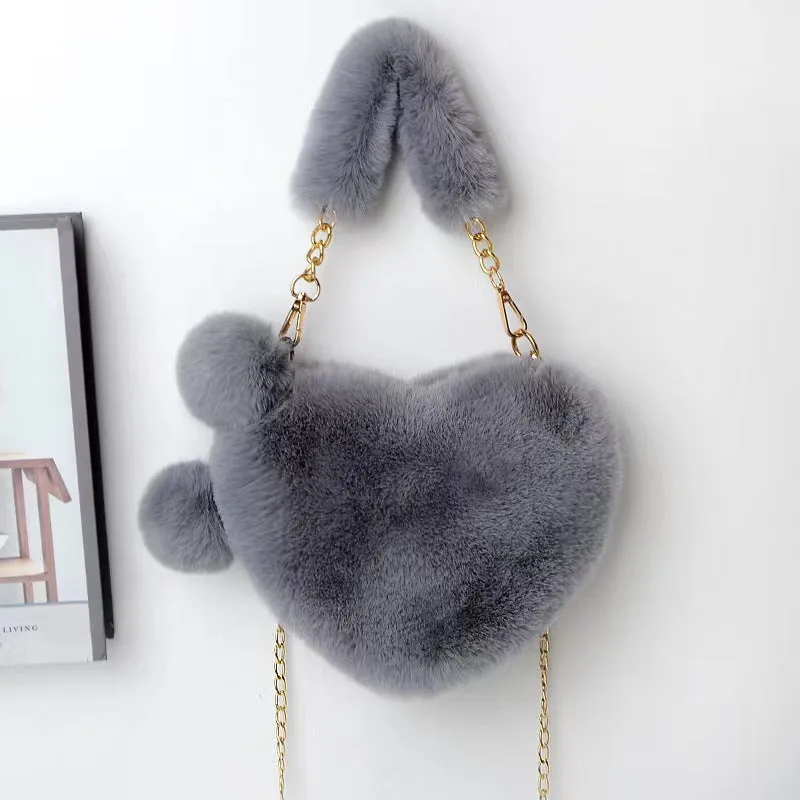 Women's Winter Versatile Korean Style Heart Shape Ball Handbags