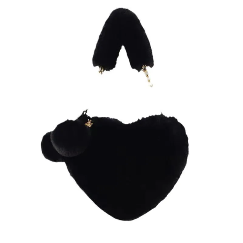 Women's Winter Versatile Korean Style Heart Shape Ball Handbags