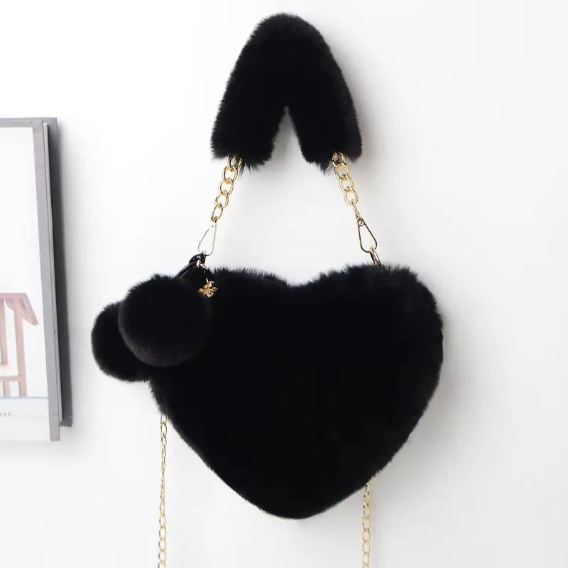 Women's Winter Versatile Korean Style Heart Shape Ball Handbags