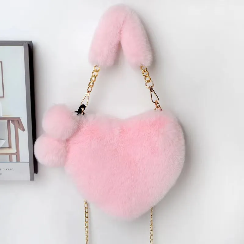 Women's Winter Versatile Korean Style Heart Shape Ball Handbags