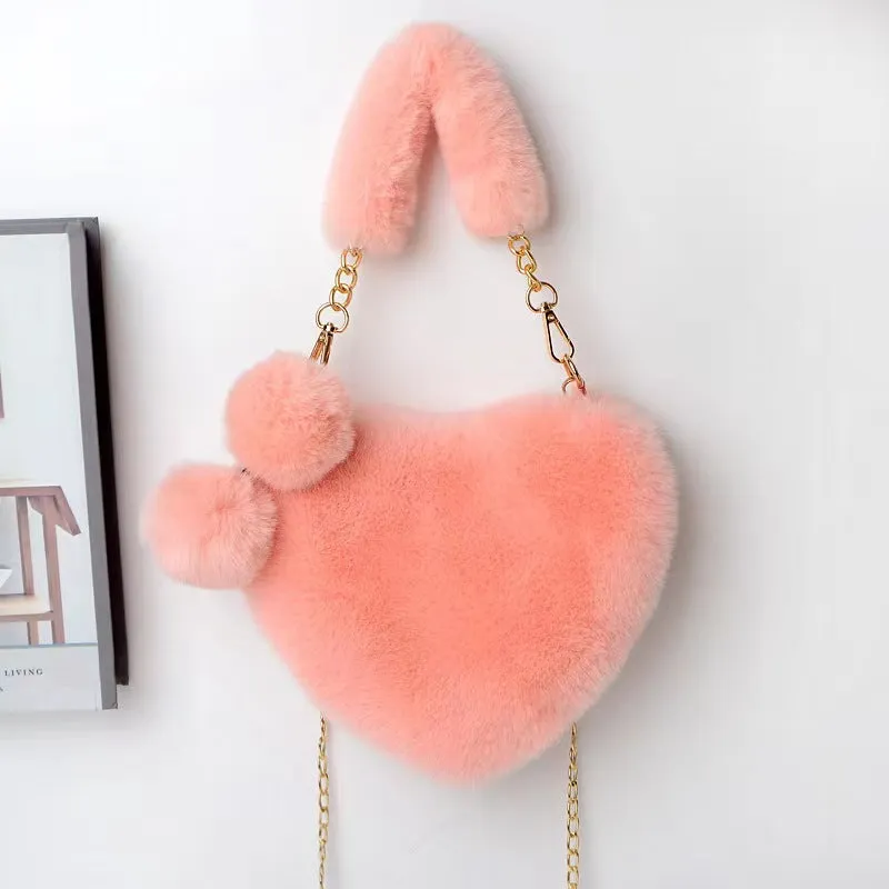 Women's Winter Versatile Korean Style Heart Shape Ball Handbags