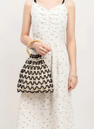Wooden Bead Purses for Women Beaded Bamboo Handle Tote Purse Straw Bag Chic Hollow-out Handbag Beach Travel 2025
