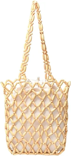 Wooden Bead Purses for Women Beaded Hobo Tote Purse Straw Bag Chic Hollow-out Handbag Beach Travel 2025