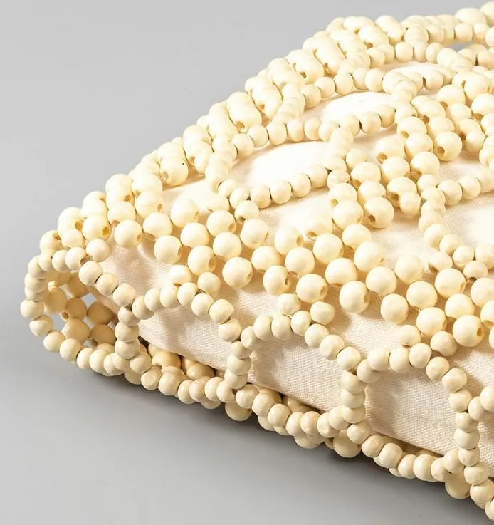 Wooden Bead Purses for Women Beaded Small Tote Purse Straw Bag Hollow-out Handbag Beach Travel 2025