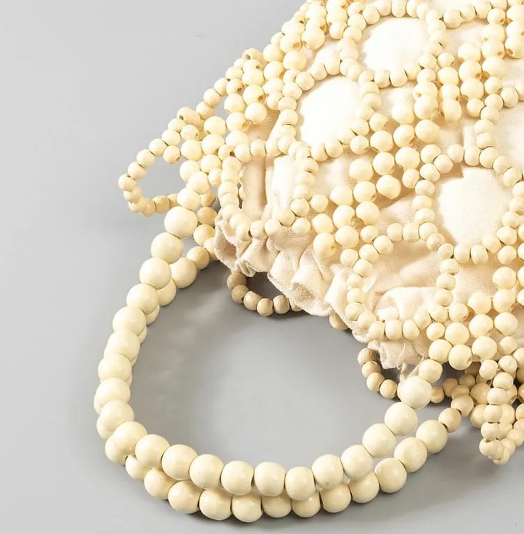 Wooden Bead Purses for Women Beaded Small Tote Purse Straw Bag Hollow-out Handbag Beach Travel 2025