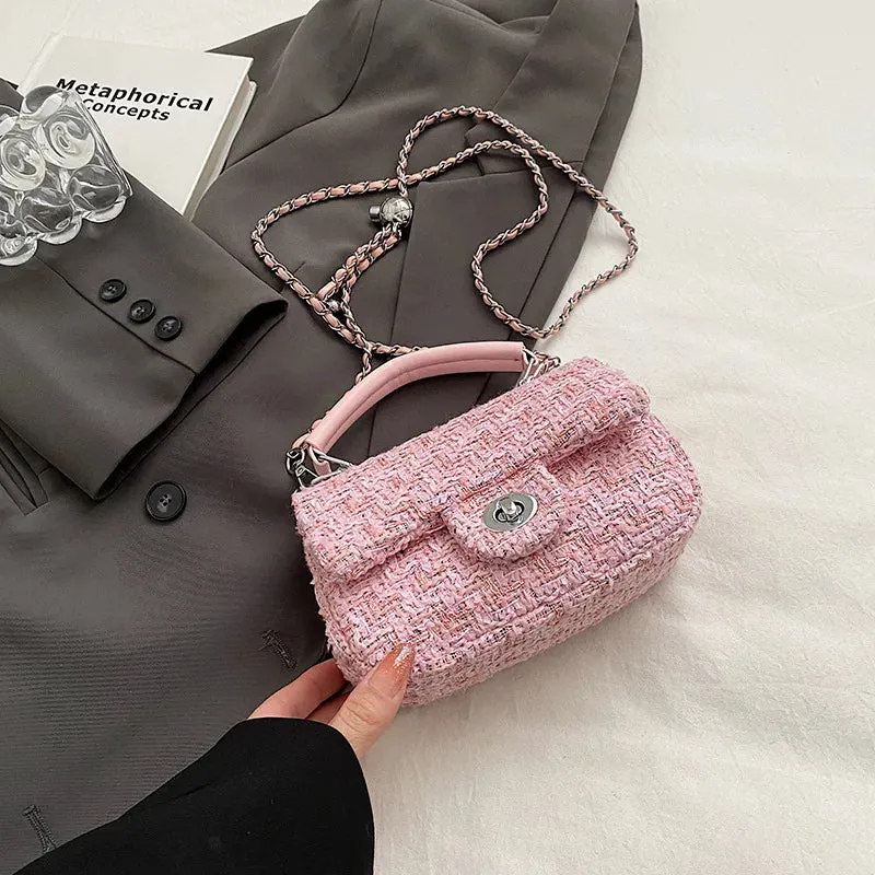 Woolen Tweed Chain Crossbody Bag