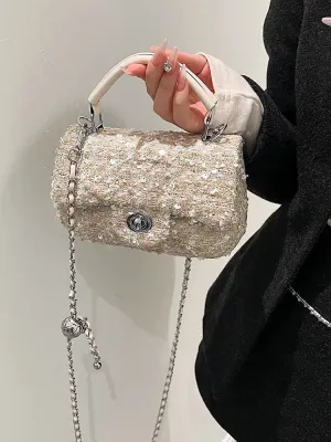 Woolen Tweed Chain Crossbody Bag