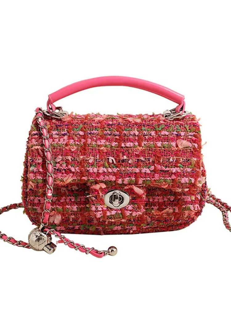 Woolen Tweed Chain Crossbody Bag