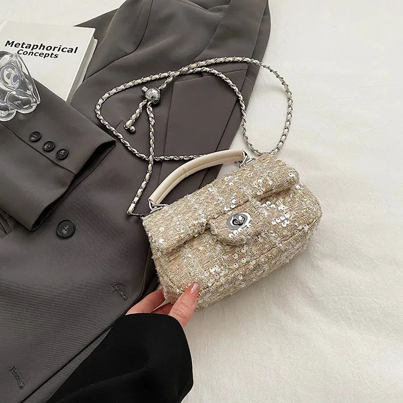Woolen Tweed Chain Crossbody Bag