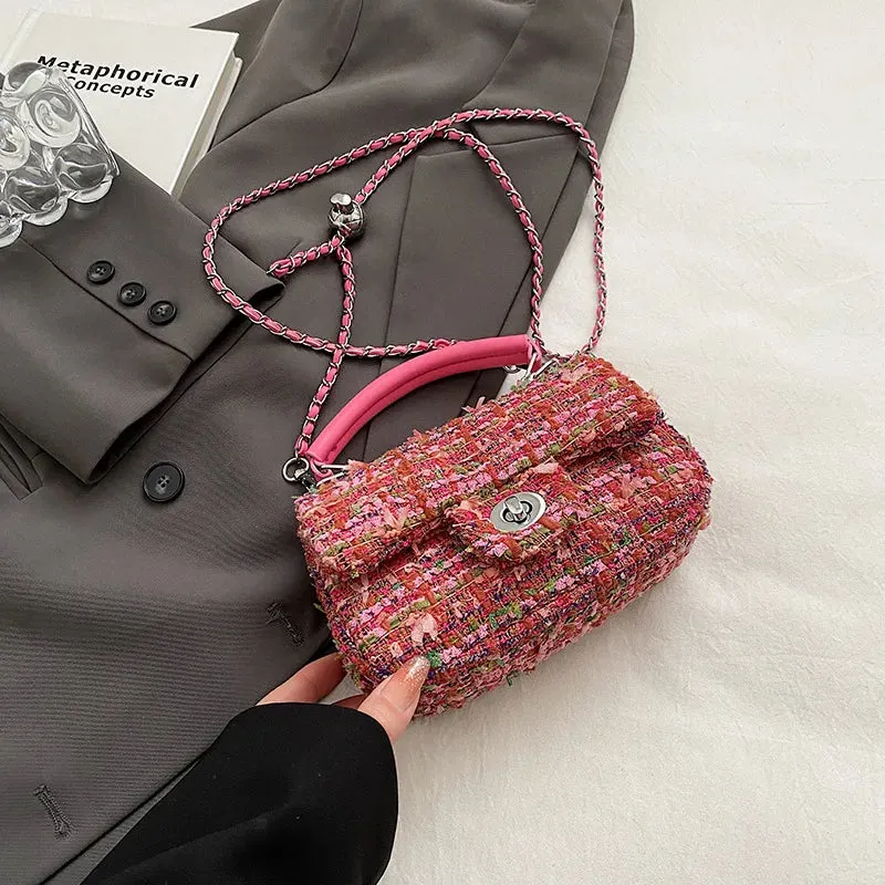 Woolen Tweed Chain Crossbody Bag