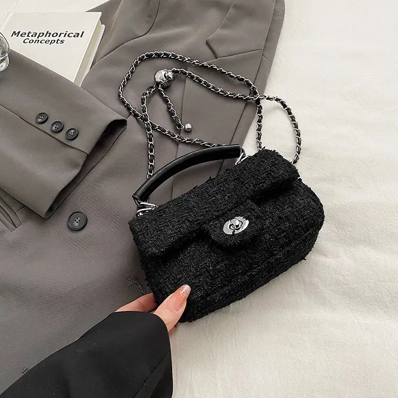 Woolen Tweed Chain Crossbody Bag
