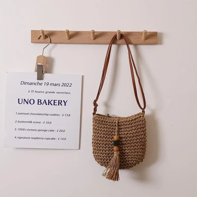 Woven Bag for Women Summer Beach Travel Handbag and Purse Retro Handmade Shoulder Bag Crossbody Bag Brown