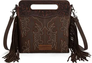 Wrangler Top Handle Handbags Western Fringe Crossbody Bag for Women Embroidered Boot Scroll Ladies Handbag
