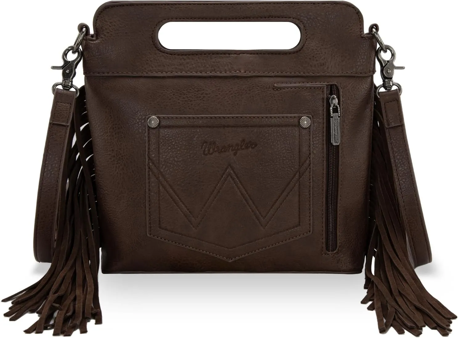 Wrangler Top Handle Handbags Western Fringe Crossbody Bag for Women Embroidered Boot Scroll Ladies Handbag