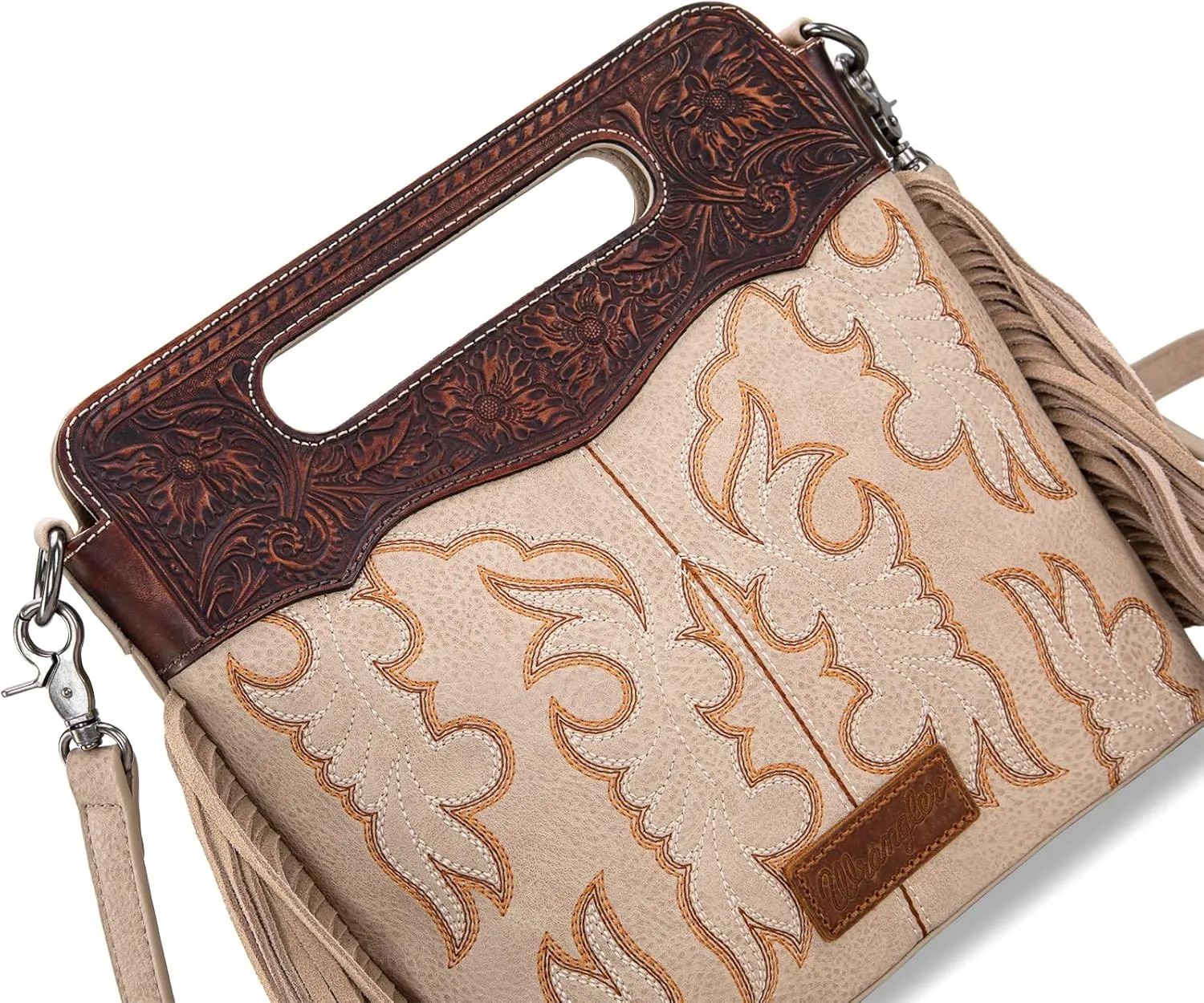 Wrangler Top Handle Handbags Western Fringe Crossbody Bag for Women Embroidered Boot Scroll Ladies Handbag