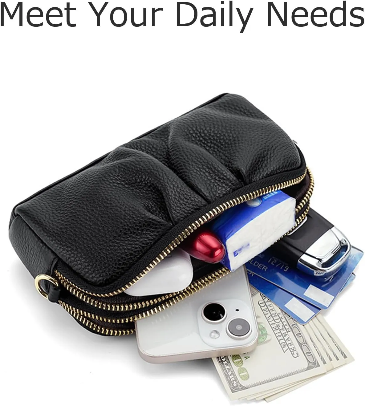 Wristlet Wallets for Women Genuine Leather Wristlet Purses Ladies Ruched Wristlet Clutch Wallet Purses