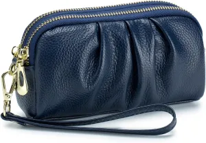 Wristlet Wallets for Women Genuine Leather Wristlet Purses Ladies Ruched Wristlet Clutch Wallet Purses