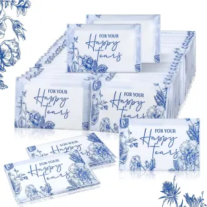 Yinder 60 Bulk Happy Tears Tissue Packs for Wedding 3 Ply Pocket Size Tissues Packs for Guests Facial Individual Wedding Party Favors Travel Graduation Celebration (Blue Flower)