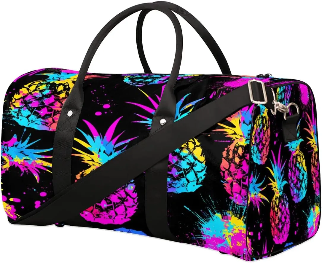 Yzrwebo Colorful Pineapples Travel Duffle Bag for Men Women Watercolour Pineapple Overnight Weekender Bag Foldable Travel Duffel Bag Large Sports Gym Bag Waterproof Luggage Tote Bag Tear Resistant