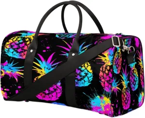 Yzrwebo Colorful Pineapples Travel Duffle Bag for Men Women Watercolour Pineapple Overnight Weekender Bag Foldable Travel Duffel Bag Large Sports Gym Bag Waterproof Luggage Tote Bag Tear Resistant